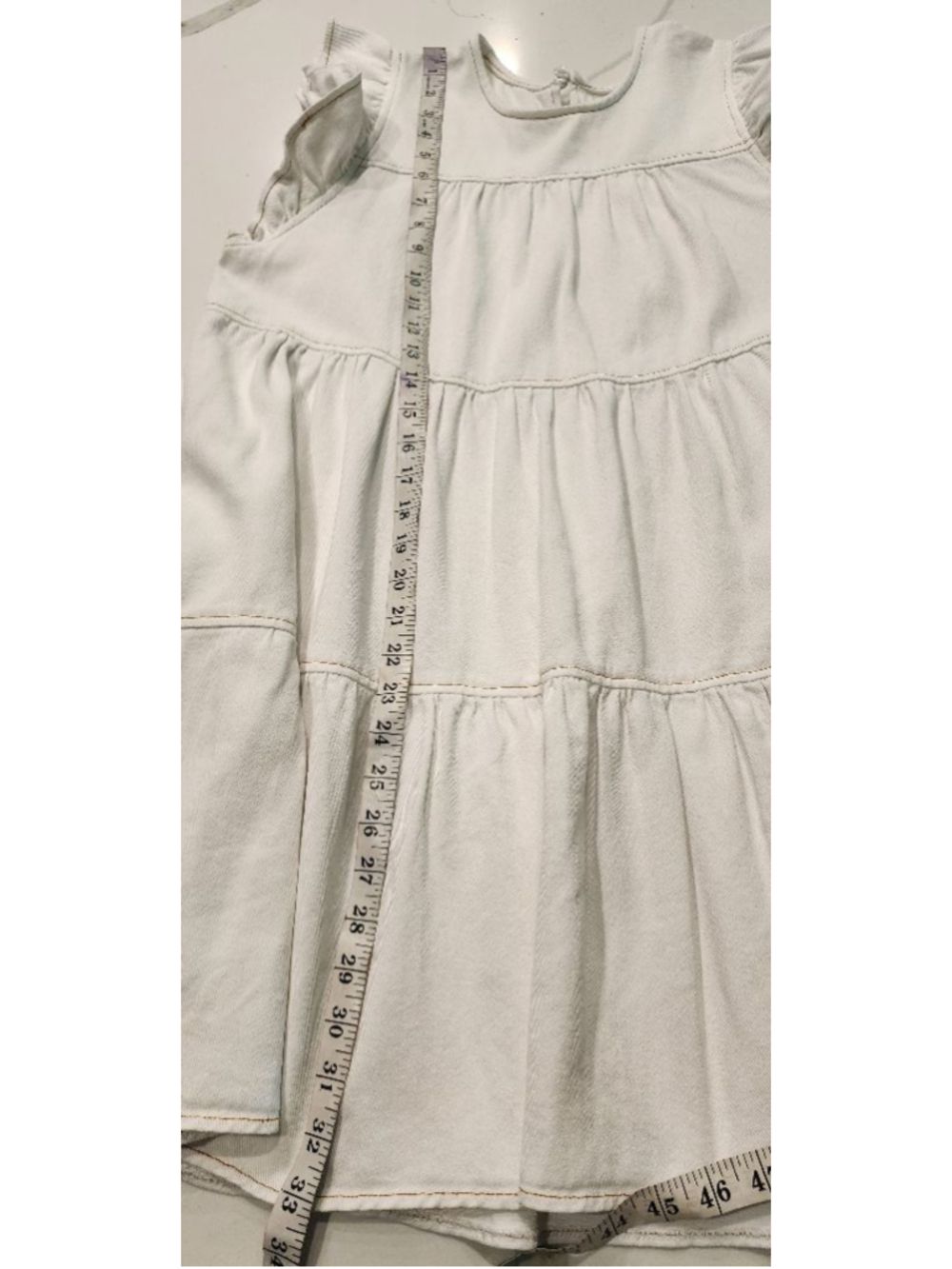 Altar'd State Women's L Denim Babydoll Tiered Ruffle Sleeve Mini Dress Pockets - Picture 8 of 12